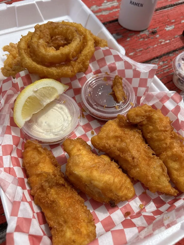 Fried Halibut and Onion Rings